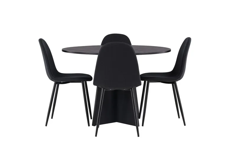 Bootcut Spisegruppe 110 cm Rund med 4 Polar Stoler, Sort