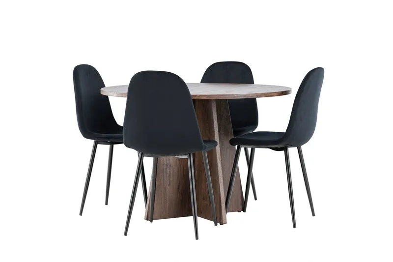 Bootcut Spisegruppe 110 cm Rund med 4 Polar stoler, Mocca/Svart