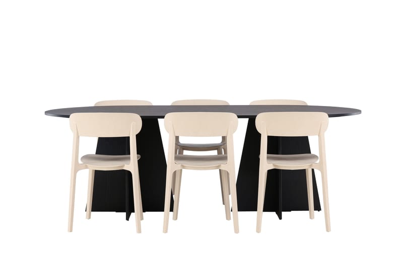 Bootcut Spisegruppe 230 cm Oval med 6 Åstol Stoler, Sort