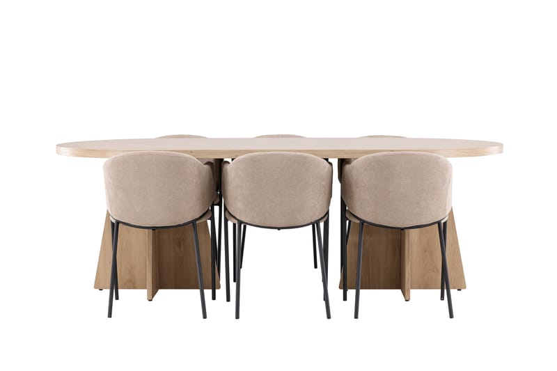 Bootcut Spisegruppe 230 cm Rektangulær med 6 Evelina stoler - Whitewash/Beige - Møbler - Bord - Spisegrupper