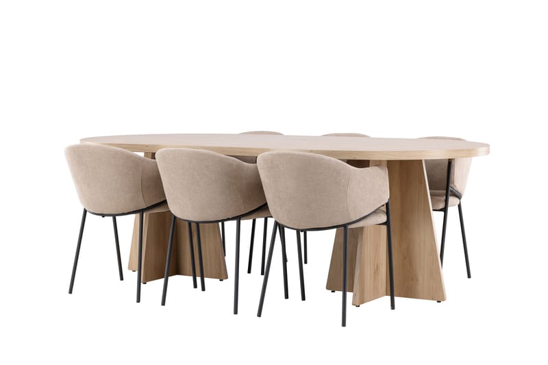 Bootcut Spisegruppe 230 cm Rektangulær med 6 Evelina stoler - Whitewash/Beige - Møbler - Bord - Spisegrupper