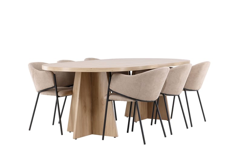 Bootcut Spisegruppe 230 cm Rektangulær med 6 Evelina stoler - Whitewash/Beige - Møbler - Bord - Spisegrupper