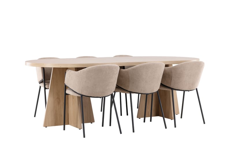 Bootcut Spisegruppe 230 cm Rektangulær med 6 Evelina stoler - Whitewash/Beige - Møbler - Bord - Spisegrupper
