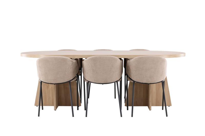 Bootcut Spisegruppe 230 cm Rektangulær med 6 Evelina stoler - Whitewash/Beige - Møbler - Bord - Spisegrupper