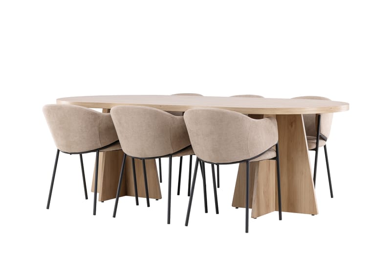 Bootcut Spisegruppe 230 cm Rektangulær med 6 Evelina stoler - Whitewash/Beige - Møbler - Bord - Spisegrupper