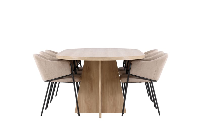 Bootcut Spisegruppe 230 cm Rektangulær med 6 Evelina stoler - Whitewash/Beige - Møbler - Bord - Spisegrupper