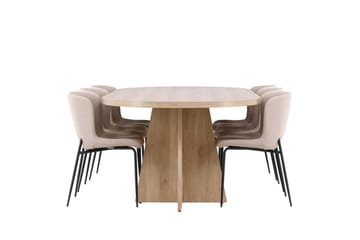 Bootcut Spisegruppe 230 cm Rektangulær med 6 Modesto stoler - Whitewash/Beige - Møbler - Bord - Spisegrupper