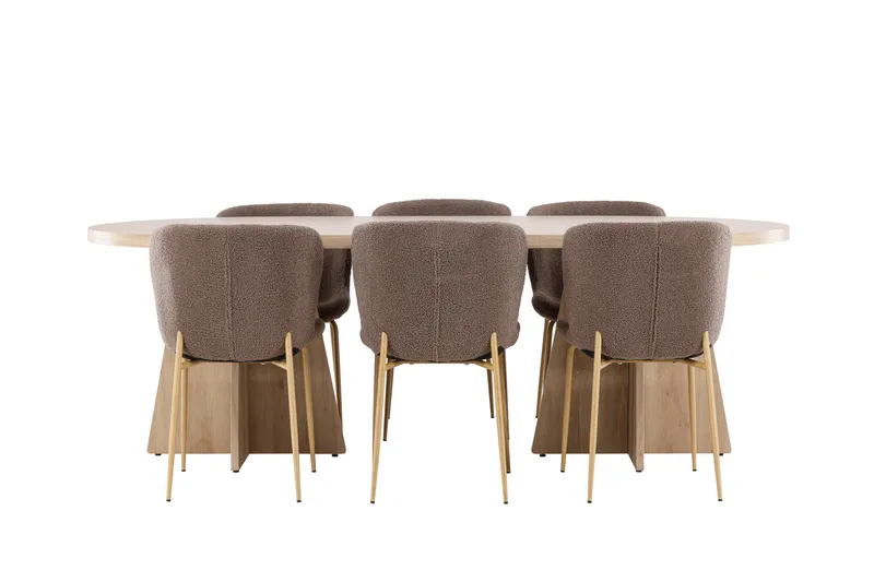 Bootcut Spisegruppe 230 cm Rektangulær med 6 Modesto stoler - Whitewash/Brun - Møbler - Bord - Spisegrupper