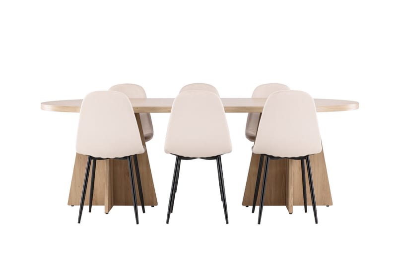 Bootcut Spisegruppe 230 cm Rektangulær med 6 Polar stoler - Whitewash/Beige - Møbler - Bord - Spisegrupper