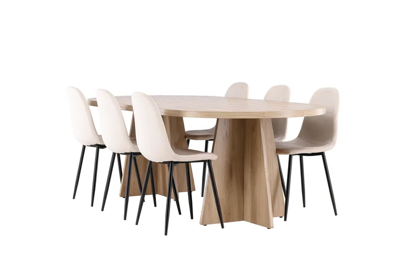 Bootcut Spisegruppe 230 cm Rektangulær med 6 Polar stoler, Whitewash/Beige