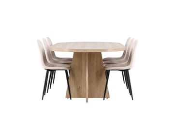 Bootcut Spisegruppe 230 cm Rektangulær med 6 Polar stoler - Whitewash/Beige - Møbler - Bord - Spisegrupper