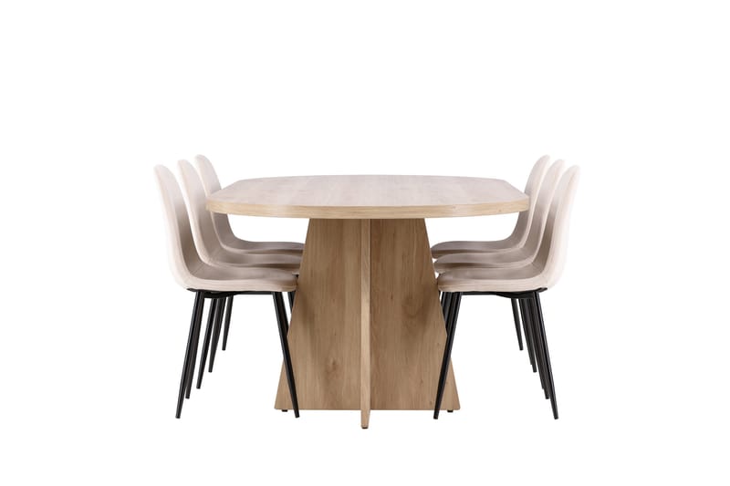 Bootcut Spisegruppe 230 cm Rektangulær med 6 Polar stoler - Whitewash/Beige - Møbler - Bord - Spisegrupper