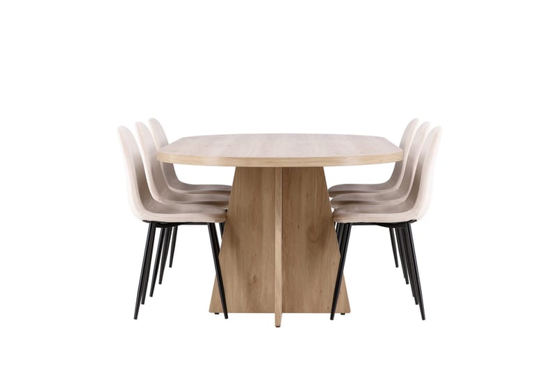 Bootcut Spisegruppe 230 cm Rektangulær med 6 Polar stoler - Whitewash/Beige - Møbler - Bord - Spisegrupper