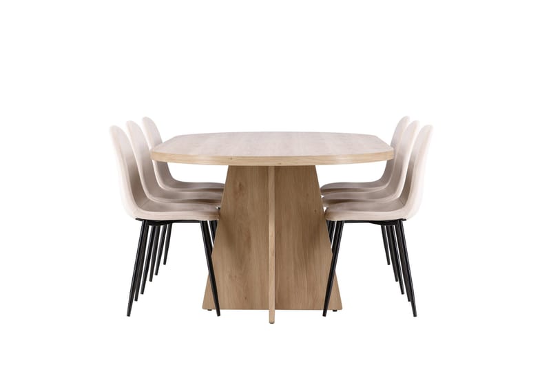 Bootcut Spisegruppe 230 cm Rektangulær med 6 Polar stoler - Whitewash/Beige - Møbler - Bord - Spisegrupper