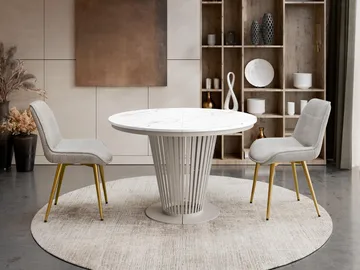 bord Uttrekkbart bord ELANTRA 120 beige, hvit marmor - Møbler - Bord - Spisebord & kjøkkenbord