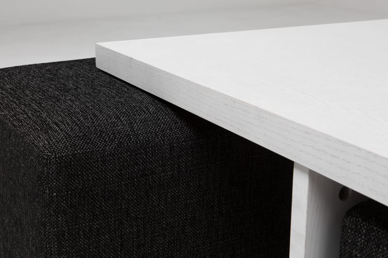 Boxy Sofabord 100 cm med 4 Puffer - Hvit/Svart - Sofabord