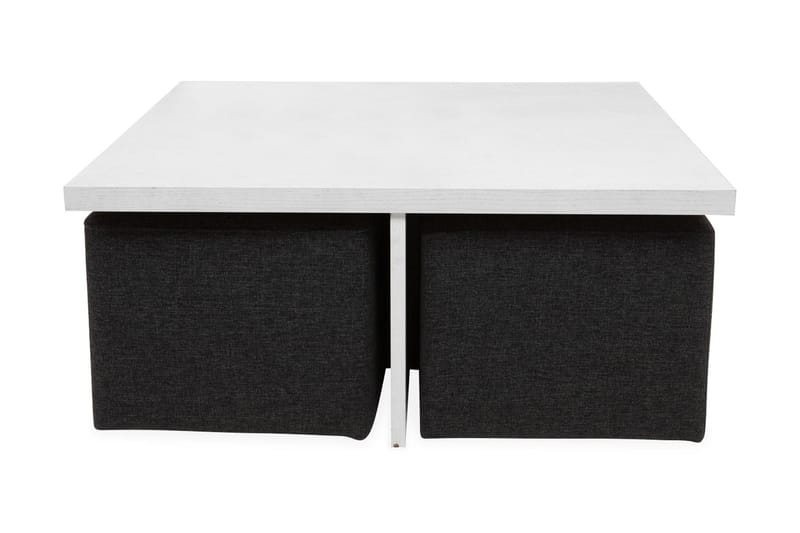 Boxy Sofabord 100 cm med 4 Puffer - Hvit/Svart - Sofabord
