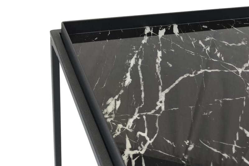 Burwick Sofabord 122 cm Marmormønster - Glass/Svart - Sofabord