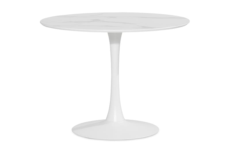 Caitly Spisebord 100 cm Rundt hvit base + 4 stk Nibe stol beige med svarte ben - Hvit/Beige - Møbler - Bord - Spisegrupper