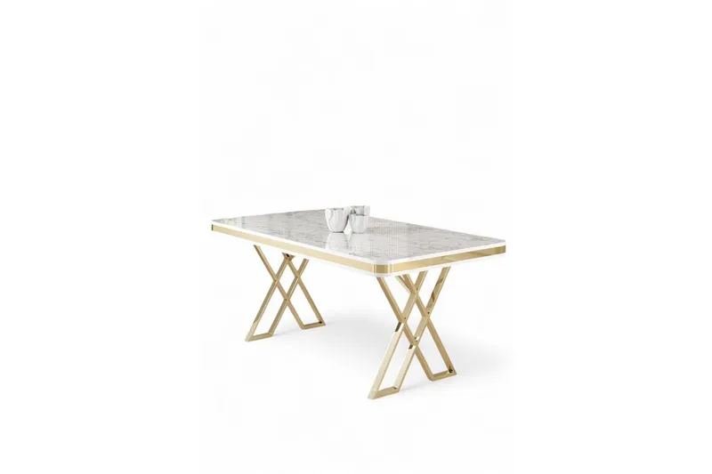 Calchera Spisebord 130 cm Rektangulær, Hvit Marmor/Gull
