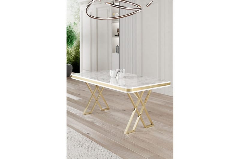 Calchera Spisebord 130 cm Rektangulær - Hvit Marmor/Gull - Møbler - Bord - Spisebord & kjøkkenbord