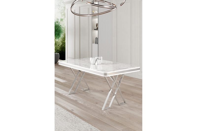 Calchera Spisebord 130 cm Rektangulær - Hvit Marmor/Krom - Møbler - Bord - Spisebord & kjøkkenbord