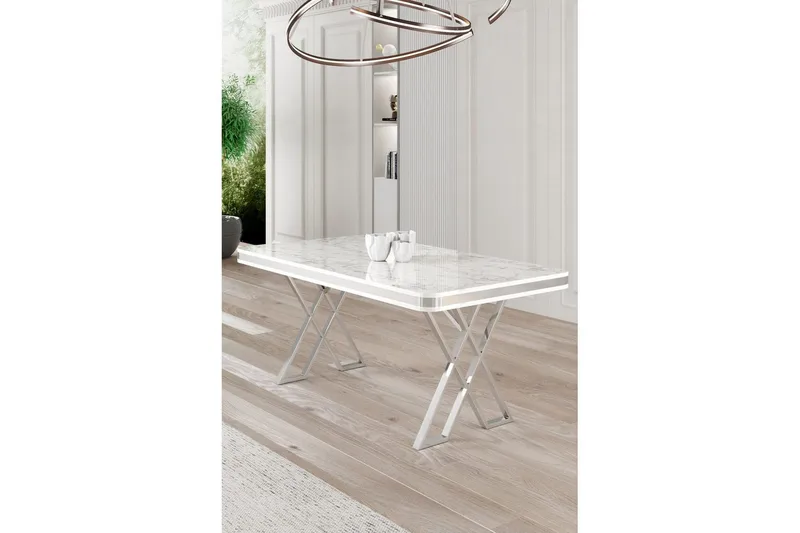 Calchera Spisebord 130 cm Rektangulær - Hvit Marmor/Krom - Møbler - Bord - Spisebord & kjøkkenbord