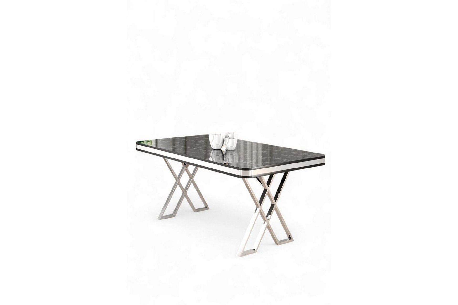 Calchera Spisebord 130 cm Rektangulær - Sort Marmor/Krom