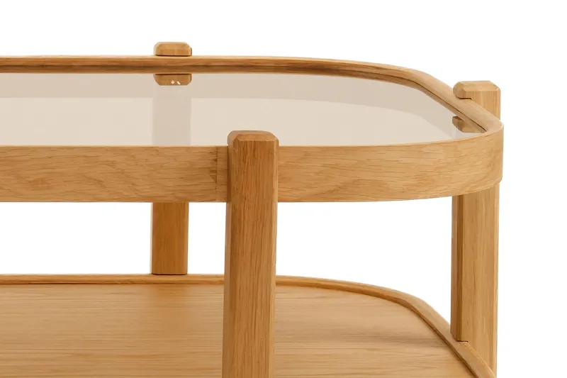 Calnor 70 cm Rektangulært Sofabord med Hyller i med Trerramme - Brunt Røykglass - Møbler - Bord - Sofabord