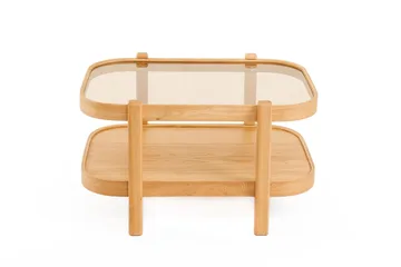 Calnor Rektangulært Sofabord med Hyller 50 cm med Trerammer - Brunt Røykglass - Møbler - Bord - Sofabord