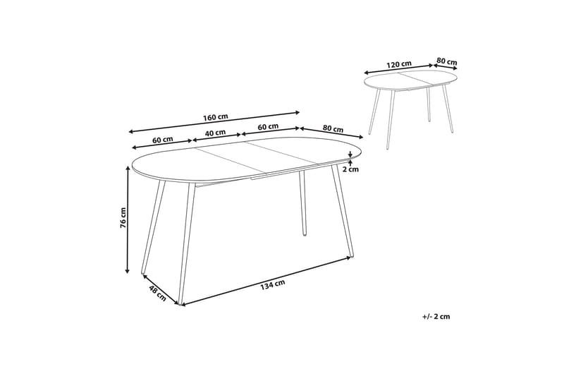 Castellana Spisebord Uttrekkbart 120-160x80 cm - Hvit Svart - Møbler - Bord - Spisebord & kjøkkenbord