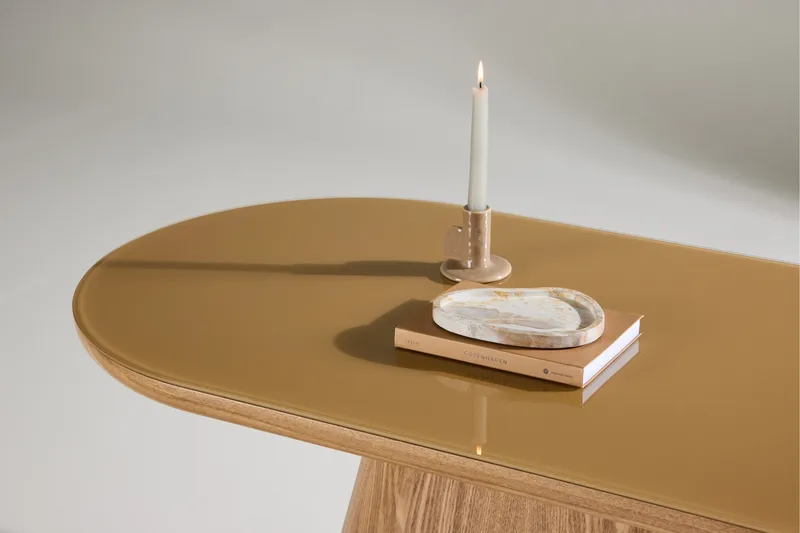 Castor Ovalt Salongbord i Glass med Understell i Tre - Beige - Møbler - Bord - Sofabord