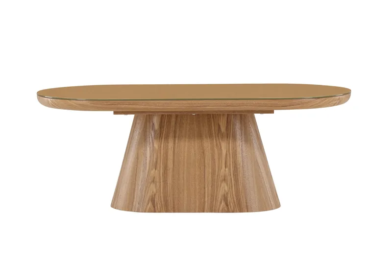 Castor Ovalt Salongbord i Glass med Understell i Tre, Beige