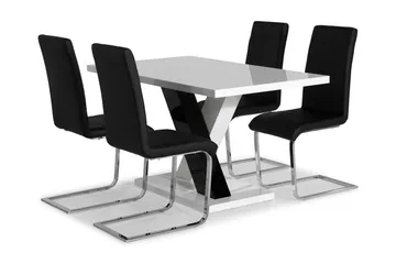 Cesi Spisegruppe 140 cm med 4 Cibus Stol - Hvit/Svart/Svart PU/Krom - Møbler - Bord - Spisegrupper