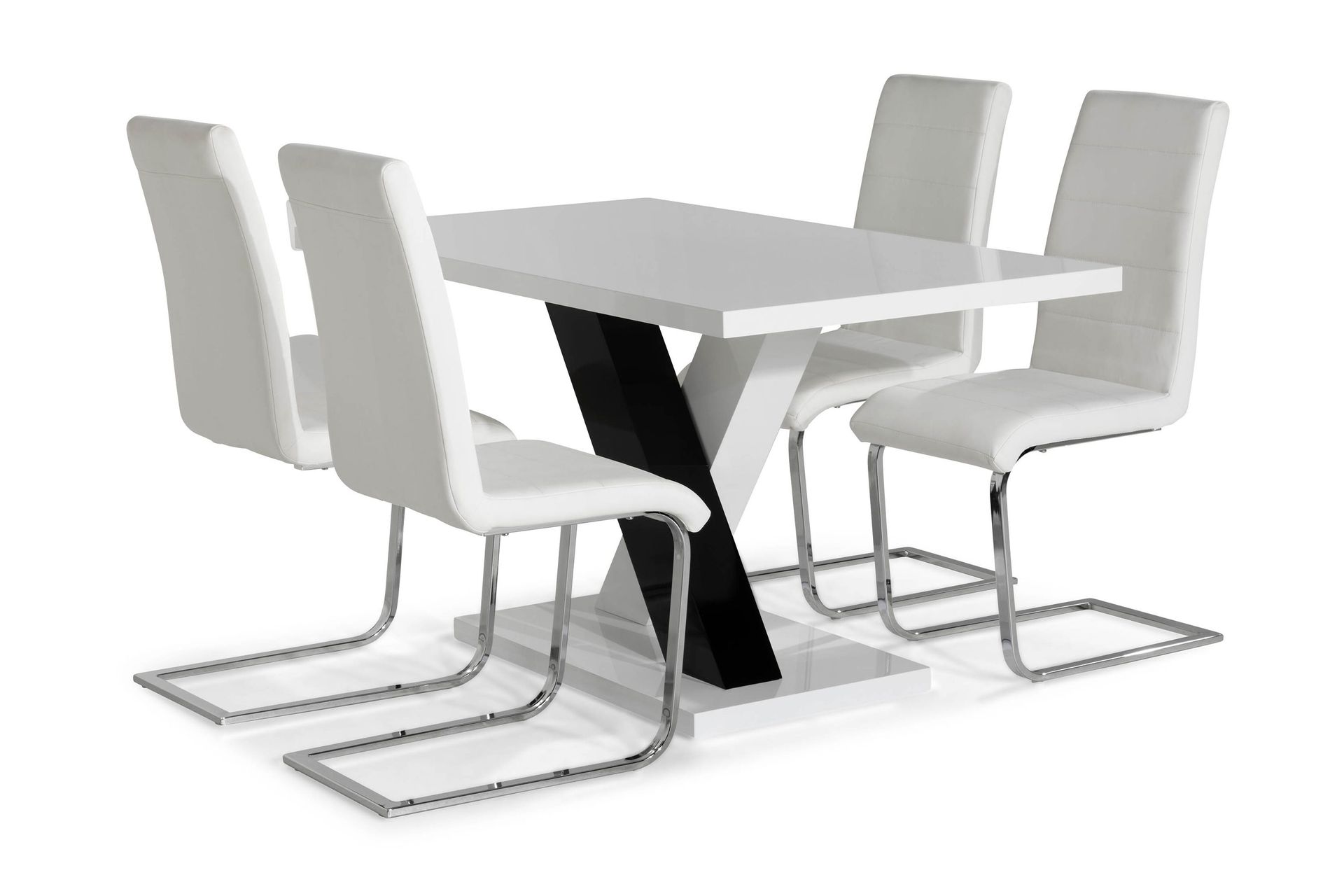 Cesi Spisegruppe 140 cm med 4 Cibus Stol - Hvit/Svart/Svart PU/Krom