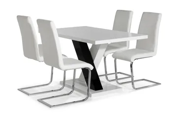 Cesi Spisegruppe 140 cm med 4 Cibus Stol - Hvit/Svart/Svart PU/Krom - Møbler - Bord - Spisegrupper