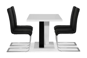 Cesi Spisegruppe 140 cm med 4 Cibus Stol - Hvit/Svart/Svart PU/Krom - Møbler - Bord - Spisegrupper