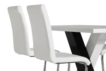 Cesi Spisegruppe 140 cm med 4 Cibus Stol - Hvit/Svart/Svart PU/Krom - Møbler - Bord - Spisegrupper