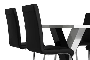 Cesi Spisegruppe 140 cm med 4 Cibus Stol - Hvit/Svart/Svart PU/Krom - Møbler - Bord - Spisegrupper