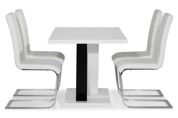 Cesi Spisegruppe 140 cm med 4 Cibus Stol - Hvit/Svart/Svart PU/Krom - Møbler - Bord - Spisegrupper