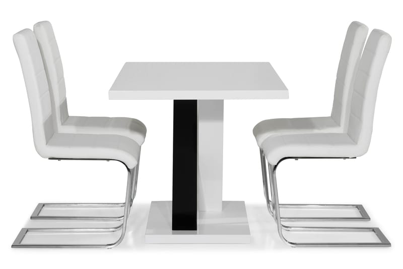 Cesi Spisegruppe 140 cm med 4 Cibus Stol - Hvit/Svart/Svart PU/Krom - Møbler - Bord - Spisegrupper