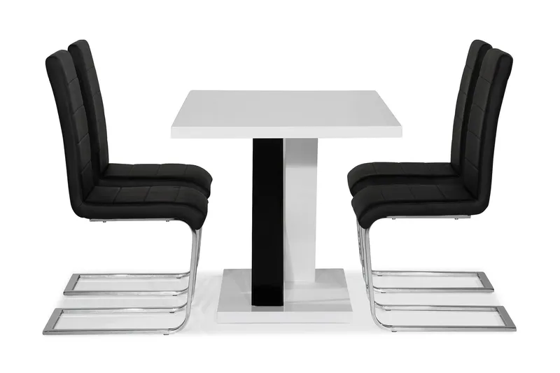 Cesi Spisegruppe 140 cm med 4 Cibus Stoler - Hvit/Svart/Svart PU/Krom - Møbler - Bord - Spisegrupper