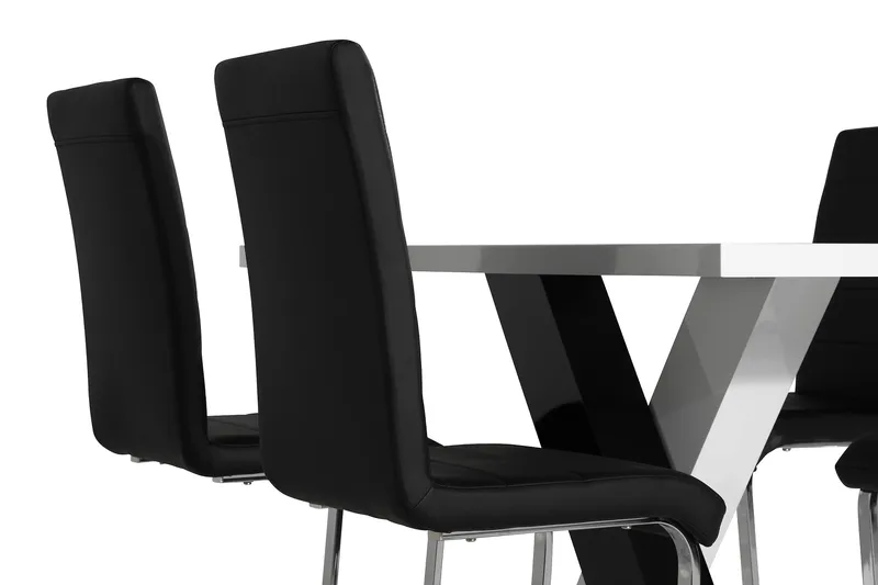 Cesi Spisegruppe 140 cm med 4 Cibus Stoler - Hvit/Svart/Svart PU/Krom - Møbler - Bord - Spisegrupper