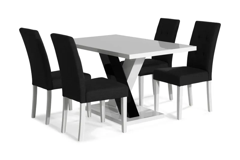 Cesi Spisegruppe 140 cm med 4 Viktor Stol, Hvit/Svart/Svart PU