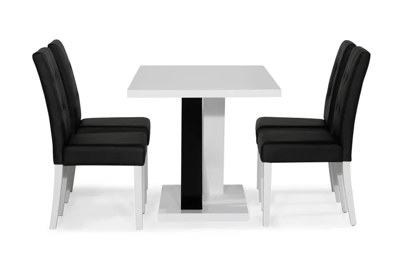 Cesi Spisegruppe 140 cm med 4 Viktor Stoler - Hvit/Svart/Svart PU - Møbler - Bord - Spisegrupper