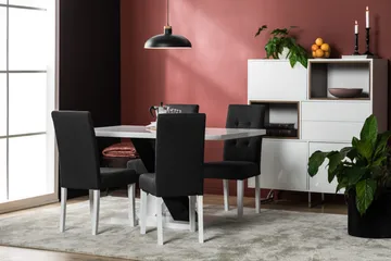 Cesi Spisegruppe 140 cm med 4 Viktor Stoler - Hvit/Svart/Svart PU - Møbler - Bord - Spisegrupper