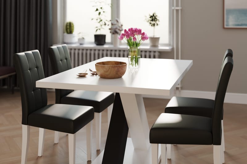 Cesi Spisegruppe 140 cm med 4 Viktor Stoler - Hvit/Svart/Svart PU - Møbler - Bord - Spisegrupper