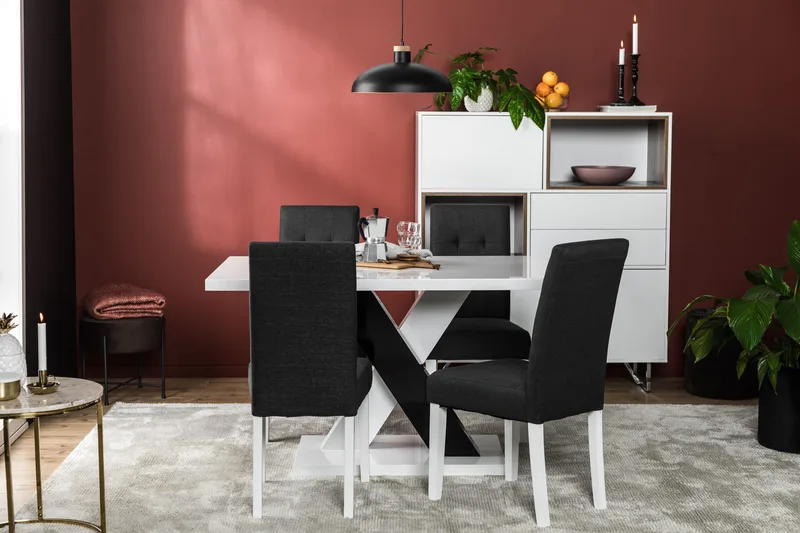 Cesi Spisegruppe 140 cm med 4 Viktor Stoler - Hvit/Svart/Svart PU - Møbler - Bord - Spisegrupper