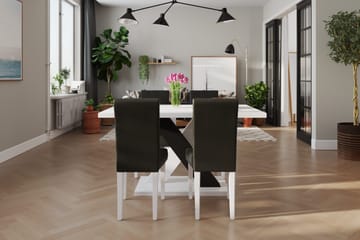 Cesi Spisegruppe 140 cm med 4 Viktor Stoler - Hvit/Svart/Svart PU - Møbler - Bord - Spisegrupper