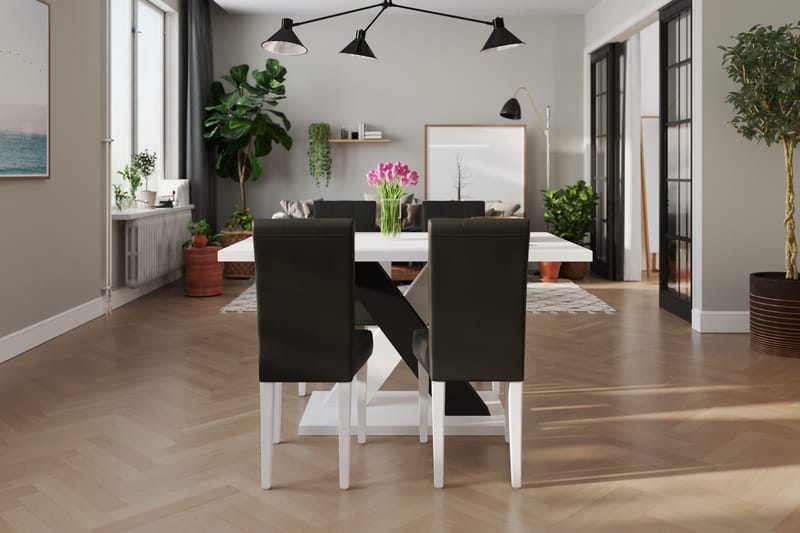 Cesi Spisegruppe 140 cm med 4 Viktor Stoler - Hvit/Svart/Svart PU - Møbler - Bord - Spisegrupper